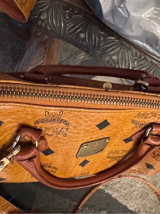 MCM Cognac Visetos Mini Crossbody Satchel with Gold Hardware - Picture 8 of 16